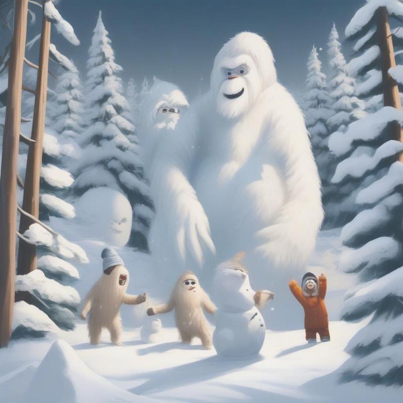 Yeti Family Playing Snowballs