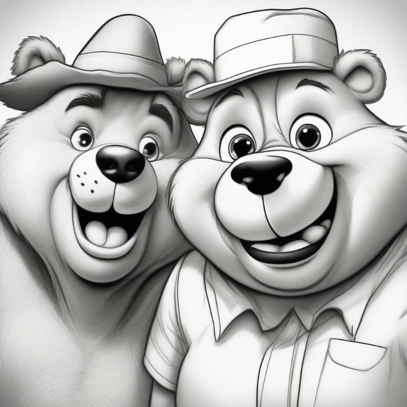 Close-up of Yogi Bear and Boo Boo Faces Coloring Page