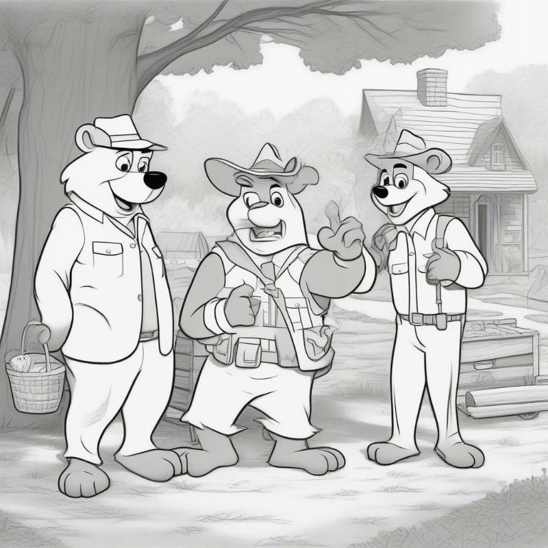 Yogi Bear, Boo Boo, and Ranger Smith Coloring Page